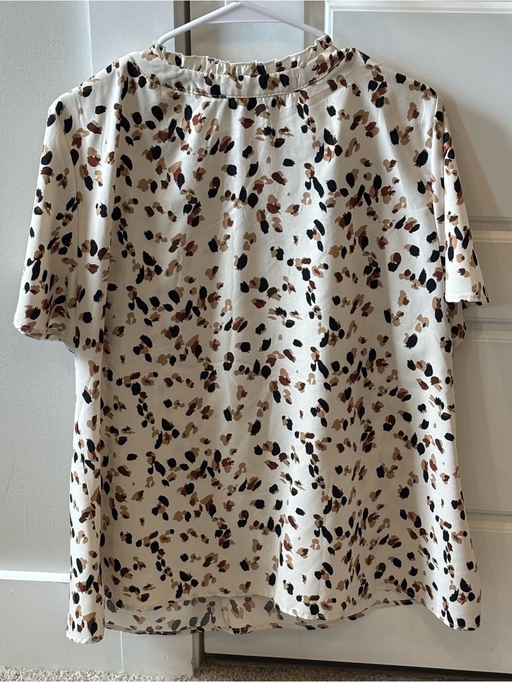 BloomChic Cream Leopard-Spot Ruffle V-Neck Blouse with Brown & Black Spots - Picture 3 of 3
